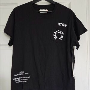 HTG Black Graphic T-Shirt with White Text